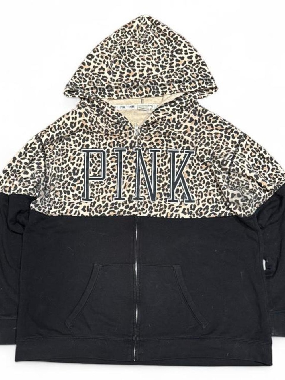 Y2K Victoria's Secret Pink Leopard Print Zip Up Hoodie